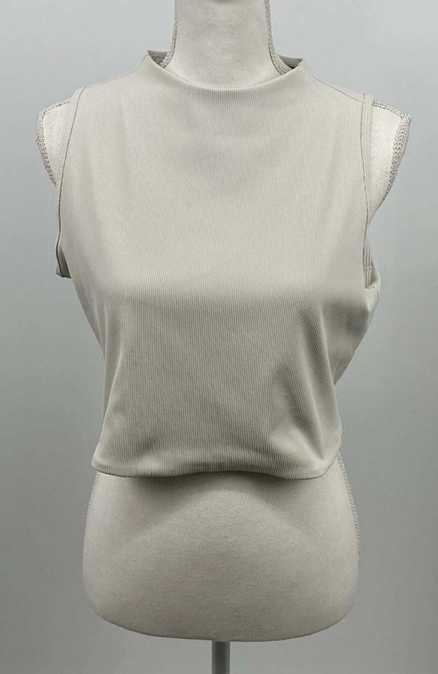 SPANX Women’s 1X Contour Rib Mock Neck Crop Top White Cloud NWT 50510R